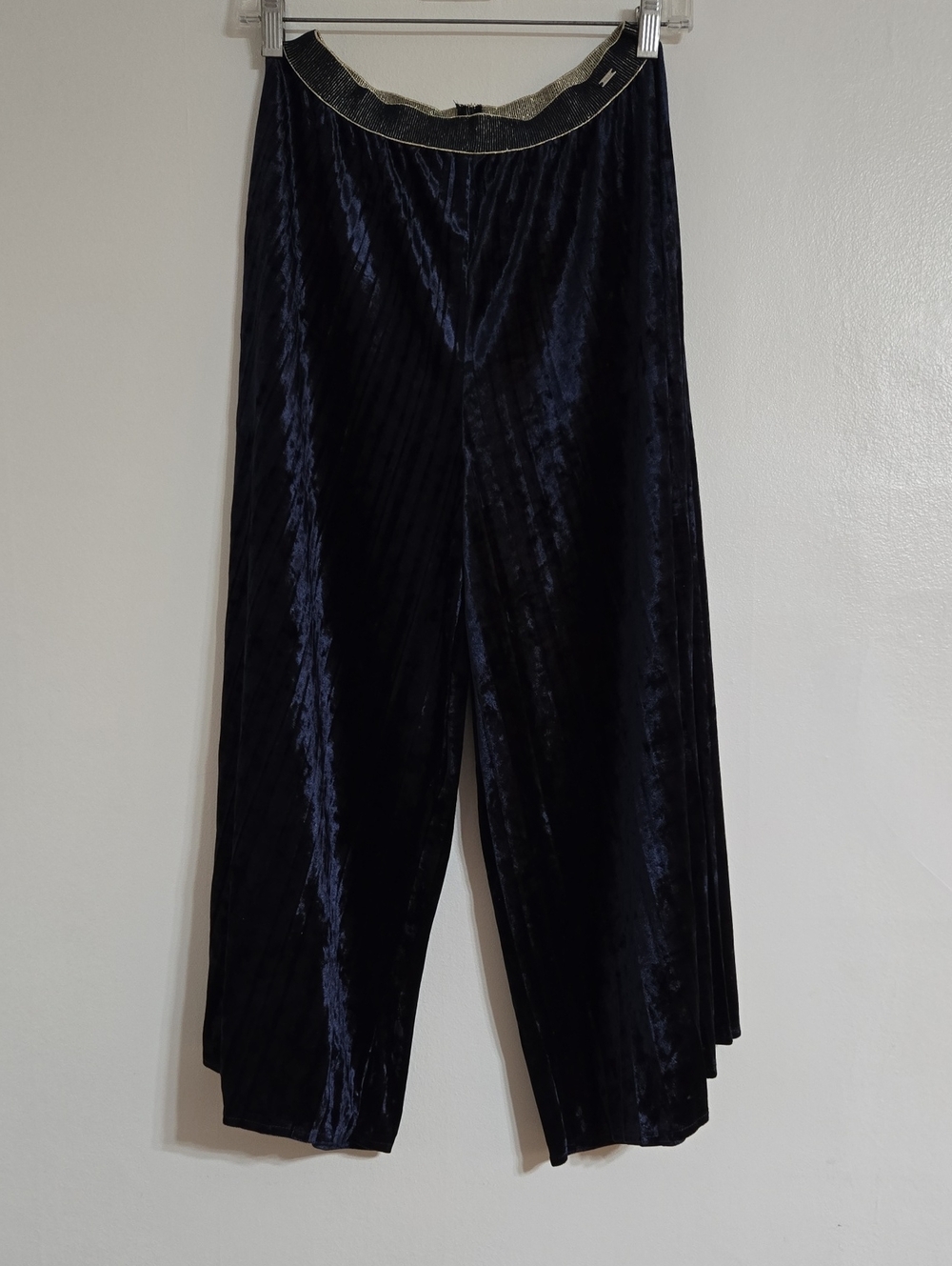 Mayoral Royal Dark Blue Velvet Wide-Leg Pants with Gold-Trim Waistband
